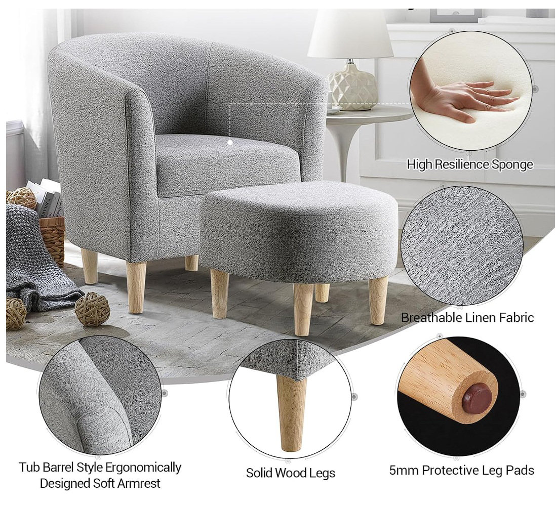 Upholstered 27" Wide Barrel Chair with Ottoman